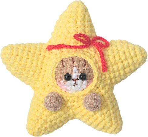 Cute crochet cat yellow star keychain meme funny aesthetic for car keys accessories backpack and men women girls boyfriend couples gifts decoration in Saudi Arabia