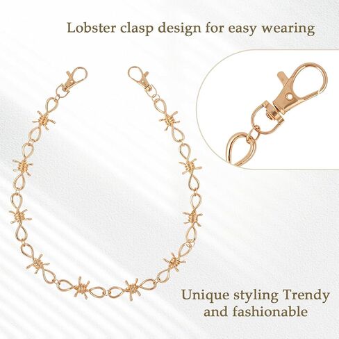 Gold Pants Chain for Men & Women, Fashion Biker Style Thorns Gold Wallet Chain for Pants Jean, Hip-Hop Trendy Waist Chains Accessories for Wallet Keychain in Saudi Arabia