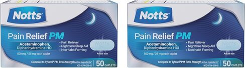 PM Extra Strength Pain Aid و Sleep Aid ، 500mg الأسيتامينوفين و 25 ملجم Diphenhydramine HCL ، 50 كابليت للأوجاع الليلية ، والصداع وآلام الجسم ، وتكوين غير حادة (حزمة 2) in Kuwait