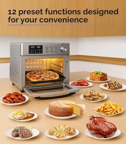 Air Fryer Toaster Oven - Digital Display 1500 W Airfryer Convection Oven Countertop, Adjustable Temperature and Controls, Stainless Steel Toaster Air Fryer combo for Oil-Free Frying - 12 Presets in Saudi Arabia