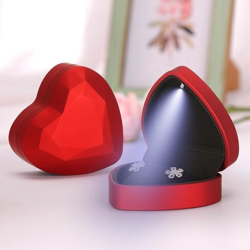 LETURE Heart-Shaped LED Earring Jewelry Gift Box, Earring Stud Pendant Necklace Holder Display Case for Wedding Anniversary Engagements Ceremonies Birthdays for Women Girlfriend (Pink) in Saudi Arabia