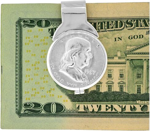 Sterling Silver Half Dollar Money Clip Spring Back with Genuine Coin in Saudi Arabia