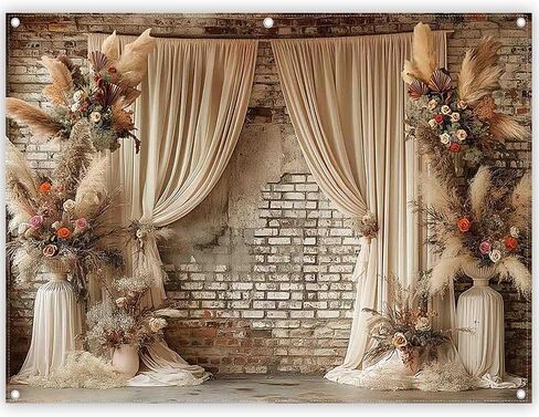 7x5ft Fabric Digital Printing Boho Floral Wedding Backdrop Pampas Grass Curtain Photography Background Bridal Shower Party Decoration Photo Banner in Saudi Arabia