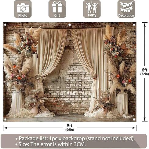 7x5ft Fabric Digital Printing Boho Floral Wedding Backdrop Pampas Grass Curtain Photography Background Bridal Shower Party Decoration Photo Banner in Saudi Arabia