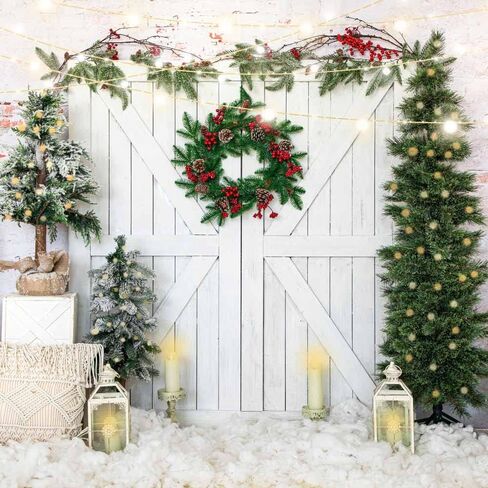 Kate 10×6.5ft (3×2m) Christmas Tree Bohemia Photo Backdrop Xmas Bokeh White Wooden Door Brick Wall Deco Photography Background for Christmas Photographer Studio Props in Saudi Arabia