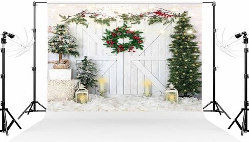 Kate 10×6.5ft (3×2m) Christmas Tree Bohemia Photo Backdrop Xmas Bokeh White Wooden Door Brick Wall Deco Photography Background for Christmas Photographer Studio Props in Saudi Arabia