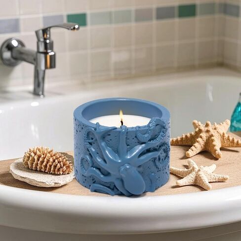 Hodao Oceanic Serenity Handcrafted Aromatherapy Box with Candle & Decor – Beach Rock Sculpture with Sea Turtle, Seashells, for Home, Bathroom, Yoga Room Decor (Blue-Seahorse) in Saudi Arabia