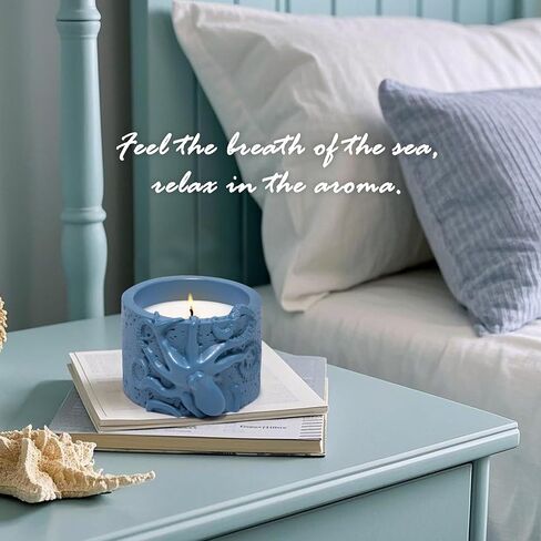 Hodao Oceanic Serenity Handcrafted Aromatherapy Box with Candle & Decor – Beach Rock Sculpture with Sea Turtle, Seashells, for Home, Bathroom, Yoga Room Decor (Blue-Seahorse) in Saudi Arabia