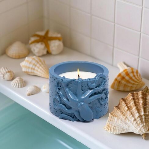 Hodao Oceanic Serenity Handcrafted Aromatherapy Box with Candle & Decor – Beach Rock Sculpture with Sea Turtle, Seashells, for Home, Bathroom, Yoga Room Decor (Blue-Seahorse) in Saudi Arabia