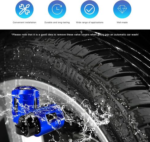 4PCS Tire Valve Stem Caps, Aluminum Alloy Car Wheel Valve Covers Leak-Proof Tyre Air Caps, Unique Shape Stem Covers Personalized Decoration for Most Trucks SUVs Motorcycles (Blue) in Saudi Arabia