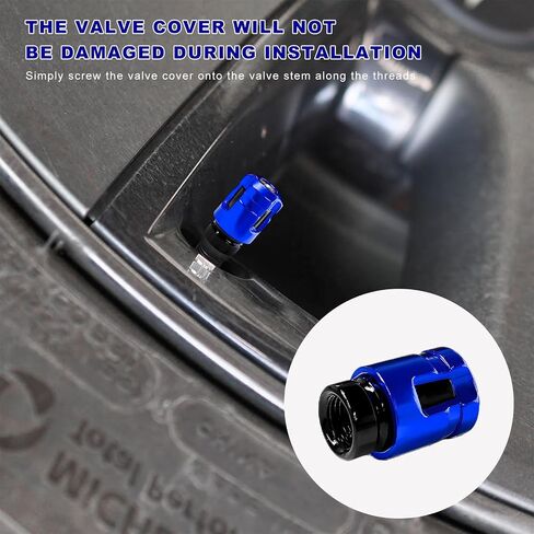4PCS Tire Valve Stem Caps, Aluminum Alloy Car Wheel Valve Covers Leak-Proof Tyre Air Caps, Unique Shape Stem Covers Personalized Decoration for Most Trucks SUVs Motorcycles (Blue) in Saudi Arabia