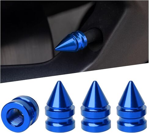Car Tire Valve Stem Caps, 4PCS Spike Style Aluminum Alloy Leakproof Vehicle Wheel Stem Caps, Dustproof Automotive Tire Air Valve Cover Accessories, Universal for SUV RV Truck (Silver) in Saudi Arabia