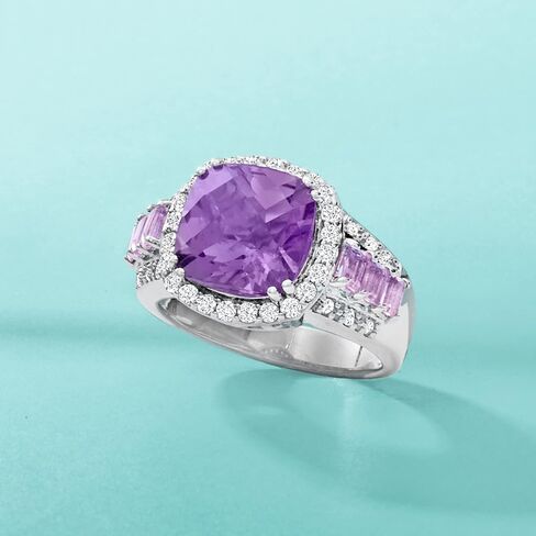 Ross-Simons 3.60 ct. t.w. Amethyst and .30 ct. t.w. White Topaz Ring With Diamonds in Sterling Silver in Saudi Arabia