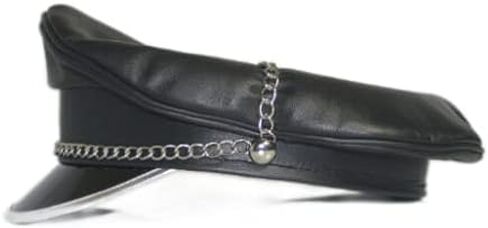 N? Genuine Leather Biker Muir Silver Peak and Thin Silver Chain Cap/hat, Black in Saudi Arabia