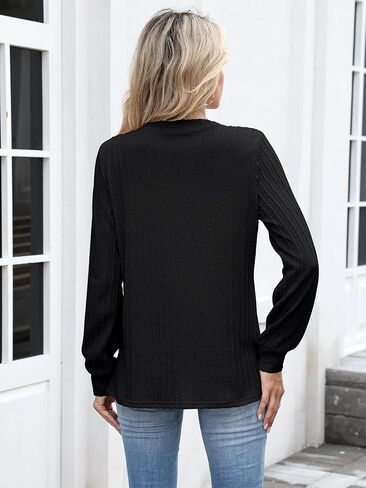 Women's Long Sleeve V Neck Henley Shirts Textured Lightweight Tunic Sweaters Dressy Casual Tops 2025 Fall Blouses in Kuwait