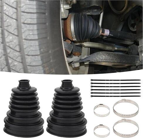 2PCS CV Boot with 4 Stainless Steel Clamps & 6 Cable Ties,Waterproof & Dustproof CV Axle Boot Repair Kit for Protect Axle,Universal CV Joint Boot Fits for Most Cars (Black) in Kuwait