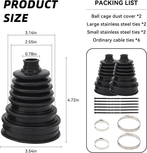 2PCS CV Boot with 4 Stainless Steel Clamps & 6 Cable Ties,Waterproof & Dustproof CV Axle Boot Repair Kit for Protect Axle,Universal CV Joint Boot Fits for Most Cars (Black) in Kuwait