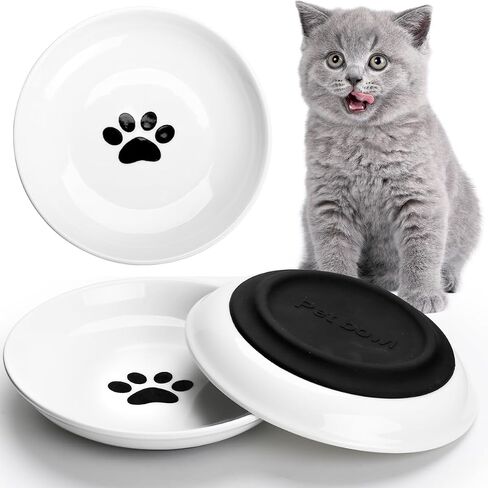Ceramic Cat Food Bowl, Cat Food Bowls for Indoor Cats, Whisker Fatigue Cat Bowl, Shallow Cat Dish for Food, with Anti-Slip Mats Cat Wet Food Bowl Set Shallow Cat Plate, for Kitten, Small Dogs in Saudi Arabia