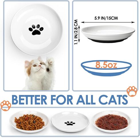 Ceramic Cat Food Bowl, Cat Food Bowls for Indoor Cats, Whisker Fatigue Cat Bowl, Shallow Cat Dish for Food, with Anti-Slip Mats Cat Wet Food Bowl Set Shallow Cat Plate, for Kitten, Small Dogs in Saudi Arabia