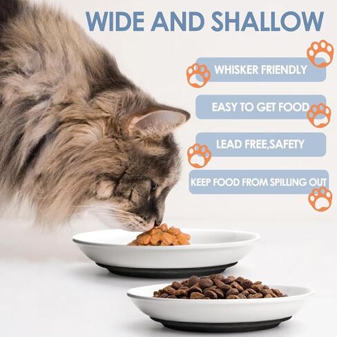 Ceramic Cat Food Bowl, Cat Food Bowls for Indoor Cats, Whisker Fatigue Cat Bowl, Shallow Cat Dish for Food, with Anti-Slip Mats Cat Wet Food Bowl Set Shallow Cat Plate, for Kitten, Small Dogs in Saudi Arabia