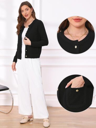 Allegra K Open Front Sweater for Women's Collarless Button Down Business Casual Chunky Knit Cardigans in Saudi Arabia