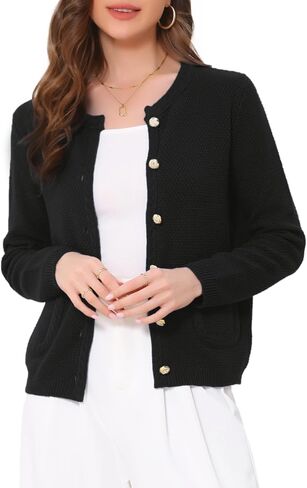 Allegra K Open Front Sweater for Women's Collarless Button Down Business Casual Chunky Knit Cardigans in Saudi Arabia