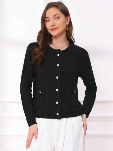 Allegra K Open Front Sweater for Women's Collarless Button Down Business Casual Chunky Knit Cardigans in Saudi Arabia