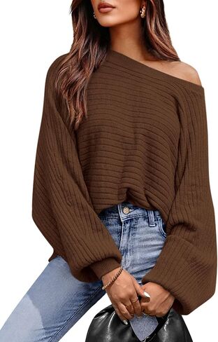 Prettygarden Women's Off the Counter Sweater Fall Fashion 2025 Pullover Long Sleeve Boat Neck Tops متماسكة مضلعة كبيرة الحجم in Saudi Arabia