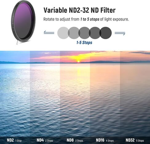 NEEWER HD True Colors 67mm Variable ND Filter ND2-512 (1-9 Stops), VND Filter & Magnetic ND32 Lens Filter, Multi Coated Neutral Density Filter, No Color Shift/No X Cross/No Vignetting in Saudi Arabia