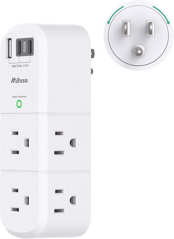موسع منفذ مع قابس دوار، 6 منافذ تيار متردد مع منافذ شحن USB، محور شاحن USB C متعدد المقابس، واقي غير من زيادة التيار، سلك تمديد غير قابل للتمديد، أساسيات السفر لسفينة الرحلات البحرية in Kuwait
