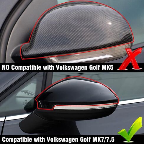 Compatible with 2013-2021 Volkswagen Golf Mirror Cover, Left Driver Side Mirror Cap Replacement for MK7 MK7.5 GTI Alltrack SportWagen Replace for‎ 5G0857537E,5G0857538E, Glossy Black in Kuwait