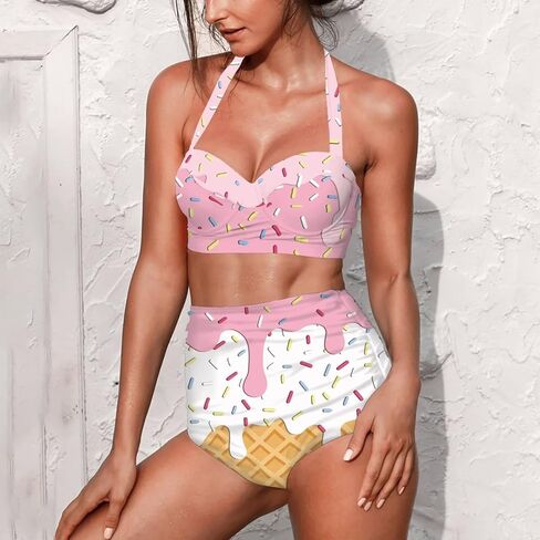 Women Two Piece Swimsuit High Waisted Push Up Bikini Sets Tummy Control Bathing Suit Plus Size Halter Swimwear S-2XL in Kuwait