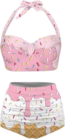 Women Two Piece Swimsuit High Waisted Push Up Bikini Sets Tummy Control Bathing Suit Plus Size Halter Swimwear S-2XL in Kuwait
