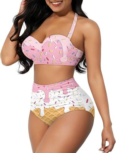 Women Two Piece Swimsuit High Waisted Push Up Bikini Sets Tummy Control Bathing Suit Plus Size Halter Swimwear S-2XL in Kuwait
