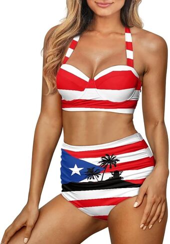 Women Two Piece Swimsuit High Waisted Push Up Bikini Sets Tummy Control Bathing Suit Plus Size Halter Swimwear S-2XL in Kuwait