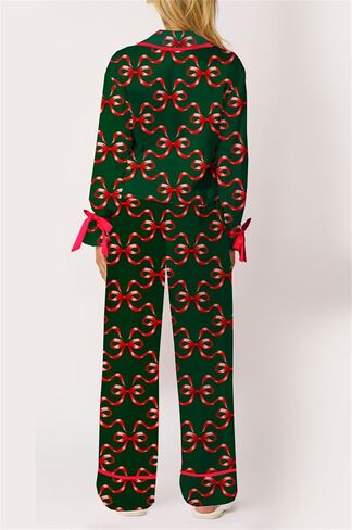 Thopavenoir Bow Pajamas مجموعة للنساء 2 قطعة صالة مجموعة y2k الفتيات اللطيف ملابس مجموعة طويلة الأكمام قميص القوس طباعة سروال in Kuwait