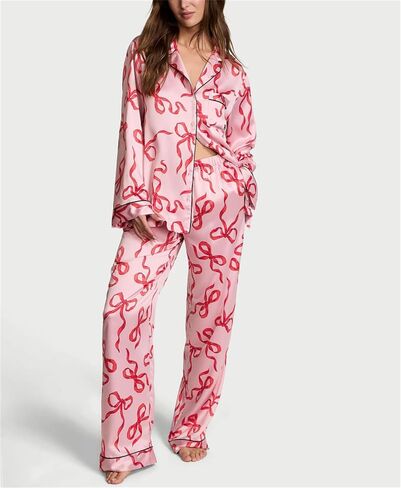 Thopavenoir Bow Pajamas مجموعة للنساء 2 قطعة صالة مجموعة y2k الفتيات اللطيف ملابس مجموعة طويلة الأكمام قميص القوس طباعة سروال in Kuwait