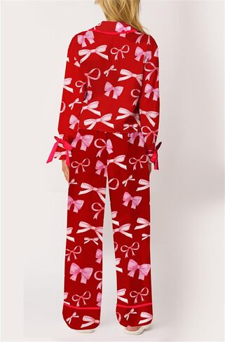 Thopavenoir Bow Pajamas مجموعة للنساء 2 قطعة صالة مجموعة y2k الفتيات اللطيف ملابس مجموعة طويلة الأكمام قميص القوس طباعة سروال in Kuwait