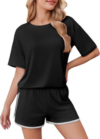 Ekouaer Soft Pajamas set for Women Loose Lounge Set Crew Neck T-Shirts Top and Sport Shorts Tracksuit with Pockets in Saudi Arabia