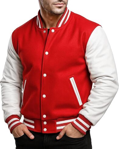 College Letterman Style Varsity Jacket – Mens/Womens High School Baseball Coat Wool + Faux Leather Sleeves in Kuwait