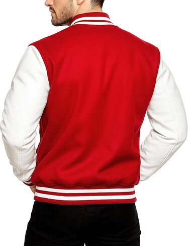 College Letterman Style Varsity Jacket – Mens/Womens High School Baseball Coat Wool + Faux Leather Sleeves in Kuwait