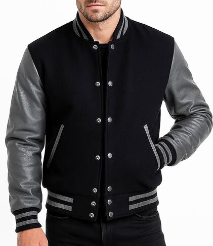 College Letterman Style Varsity Jacket – Mens/Womens High School Baseball Coat Wool + Faux Leather Sleeves in Kuwait