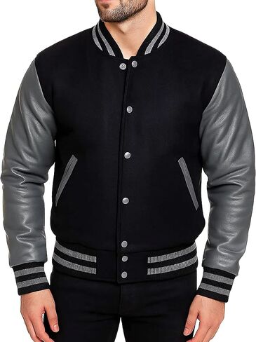College Letterman Style Varsity Jacket – Mens/Womens High School Baseball Coat Wool + Faux Leather Sleeves in Kuwait