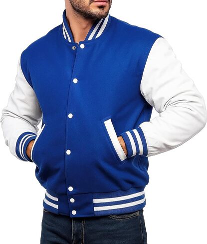 College Letterman Style Varsity Jacket – Mens/Womens High School Baseball Coat Wool + Faux Leather Sleeves in Kuwait