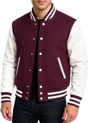 College Letterman Style Varsity Jacket – Mens/Womens High School Baseball Coat Wool + Faux Leather Sleeves in Kuwait