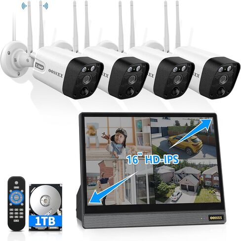 OOSSXX (بطارية الطاقة الشمسية 100% خالية من الأسلاك) شاشة الكل في واحد، نظام كاميرا أمان يعمل بالطاقة الشمسية في اتجاهين مع شاشة خارجية، نظام أمان منزلي لاسلكي، أنظمة مراقبة كاميرات واي فاي in Kuwait