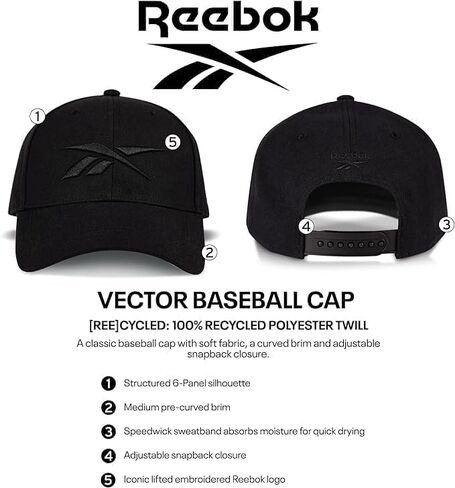 ريبوك ناقلات البيسبول قبعة | التجفيف السريع | قابل للتعديل | Snapback | كل يوم | حماية الشمس - العنبر الأسود/الكهربائي in Kuwait