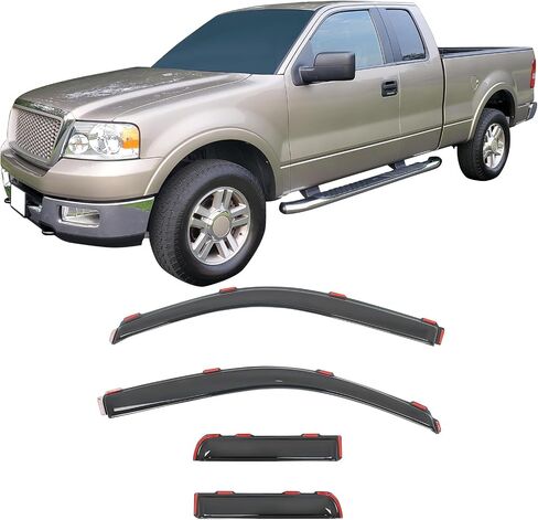 IKON MOTORSPORTS in Channel Window Visors Compatible with 2004-2014 Ford F150 Extended Cab, Slim Style Acrylic Smoke Rain Guards, Side Window Wind Deflectors 4PCS in Saudi Arabia