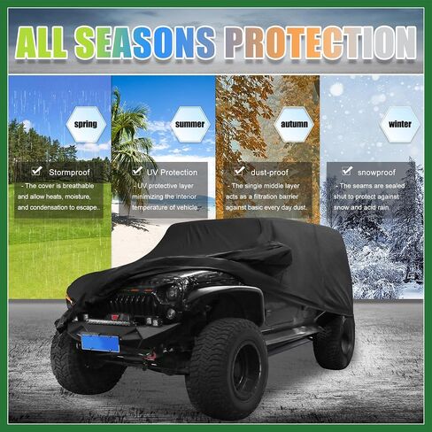 غطاء سيارة Motoforti لجيب Wrangler JK JL YJ TJ 4 Door 2007-2021 في الهواء الطلق مقاوم للماء الشمس غبار الغبار الحماية من الثلج مع باب السائق الأسود طويل الأمد in Saudi Arabia