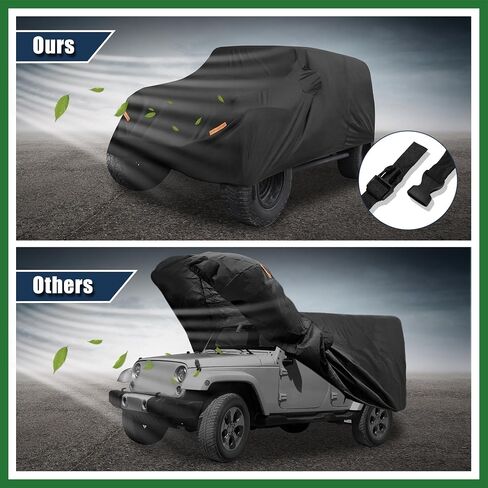 غطاء سيارة Motoforti لجيب Wrangler JK JL YJ TJ 4 Door 2007-2021 في الهواء الطلق مقاوم للماء الشمس غبار الغبار الحماية من الثلج مع باب السائق الأسود طويل الأمد in Saudi Arabia
